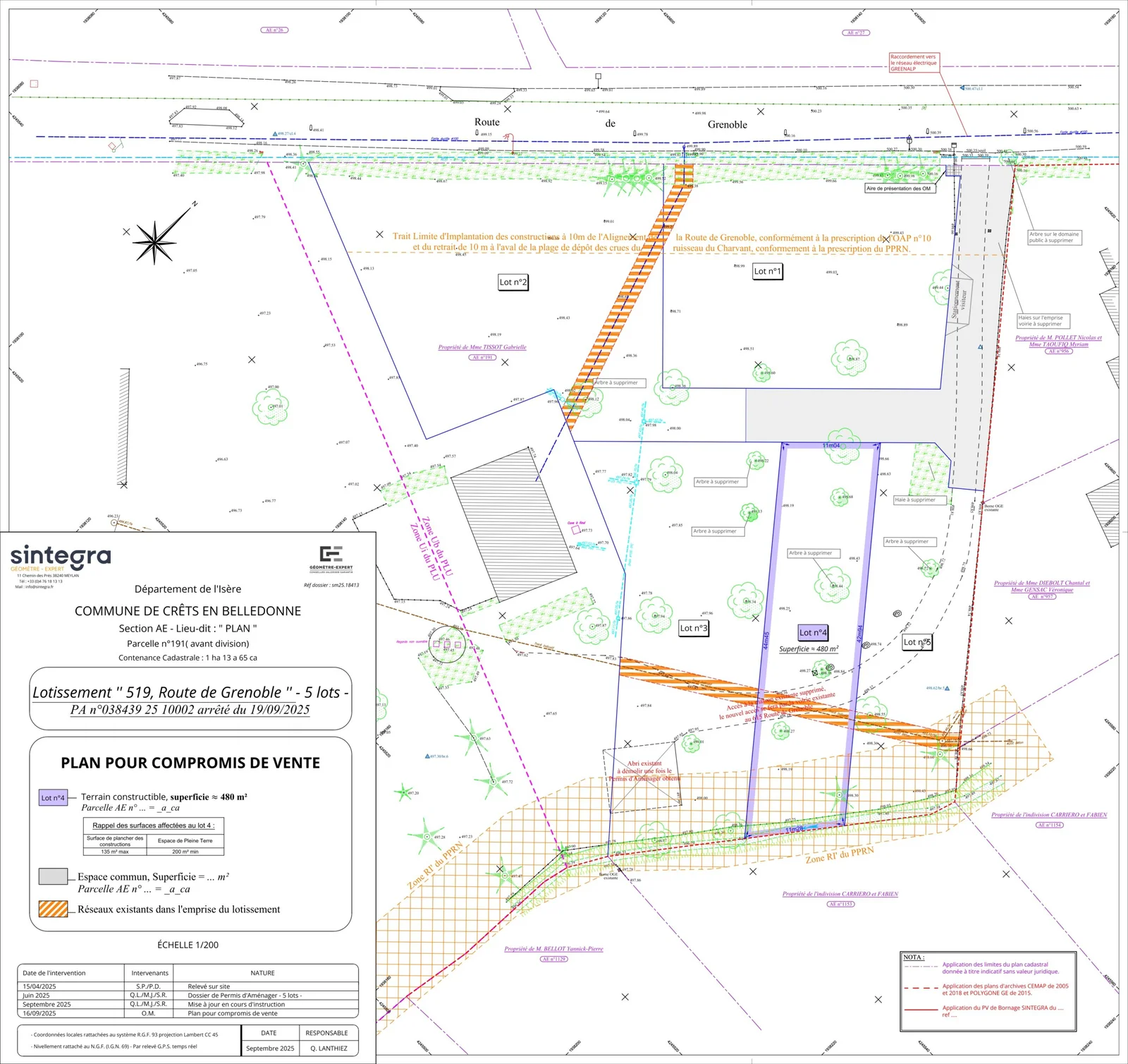 Plan géomètre du lotissement
