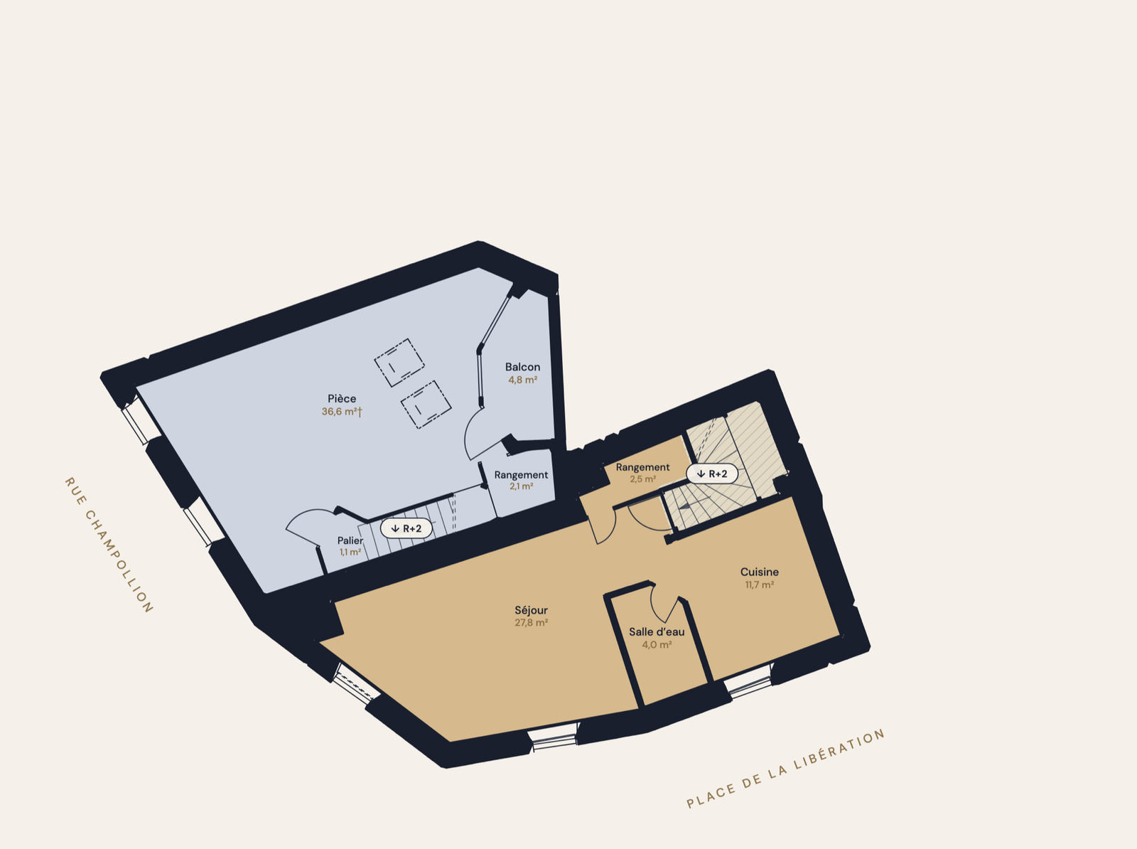 Plan du niveau R+3 (3e étage) de l'immeuble rue Champollion à Vif : lots 11 et 13