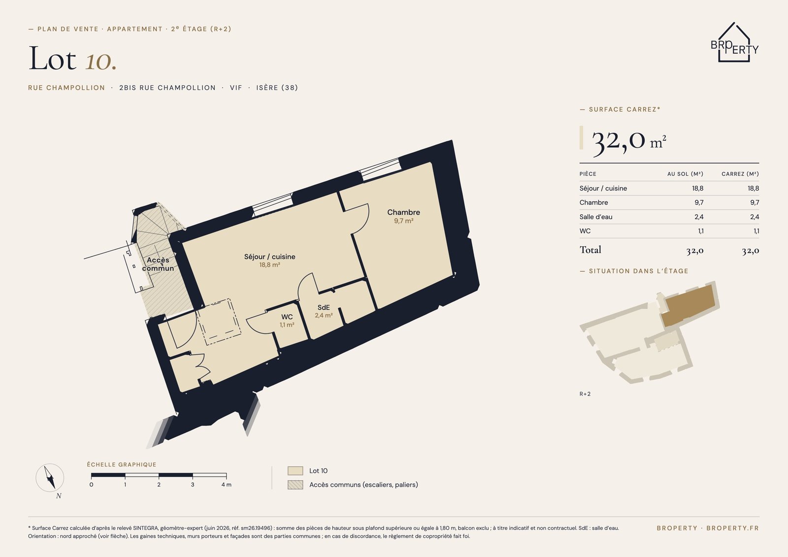Plan de vente du lot 10 — T2 de 32 m² à Vif
