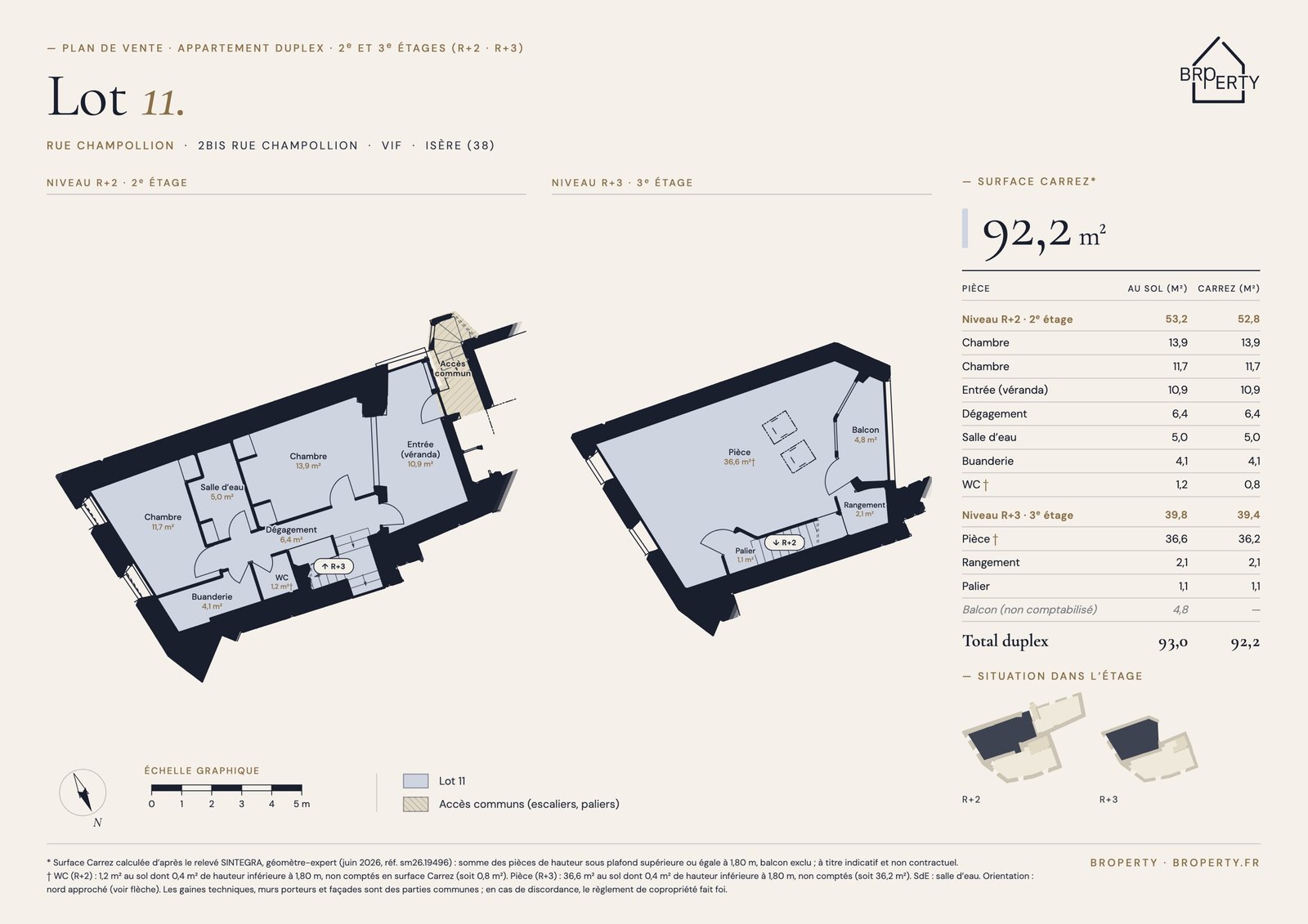 Plan de vente du lot 11 — Duplex de 92 m² à Vif