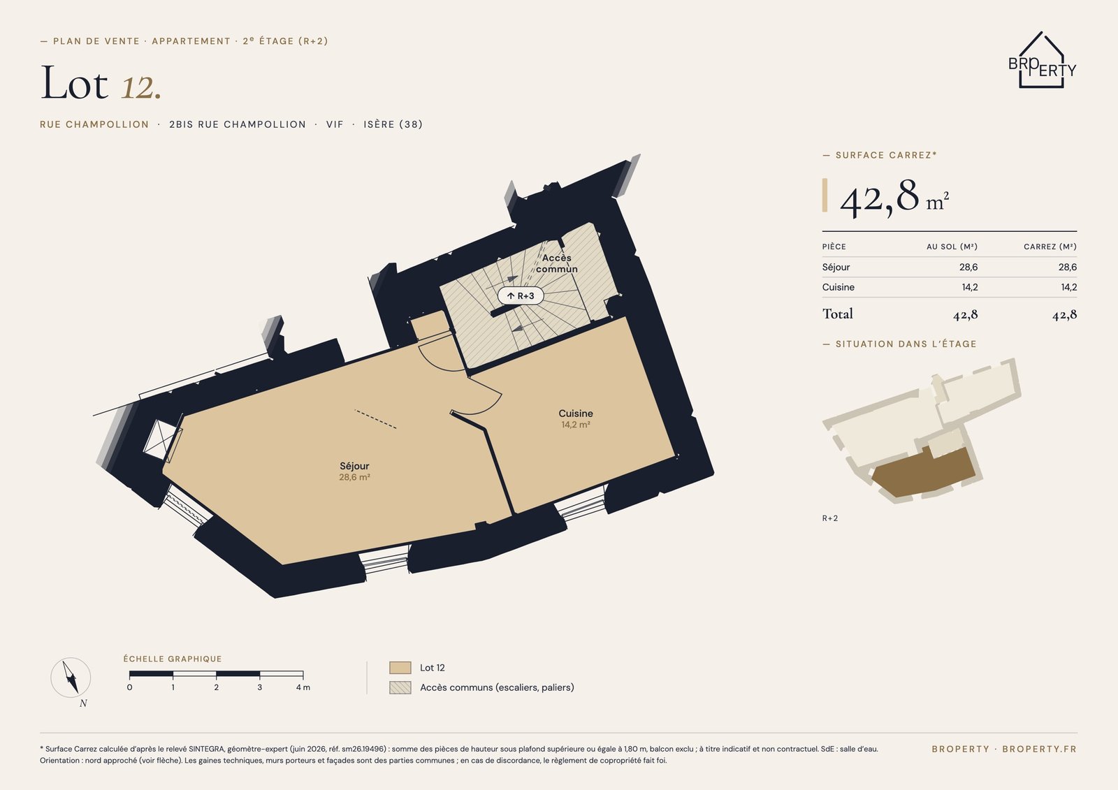 Plan de vente du lot 12 — Plateau de 43 m² à Vif
