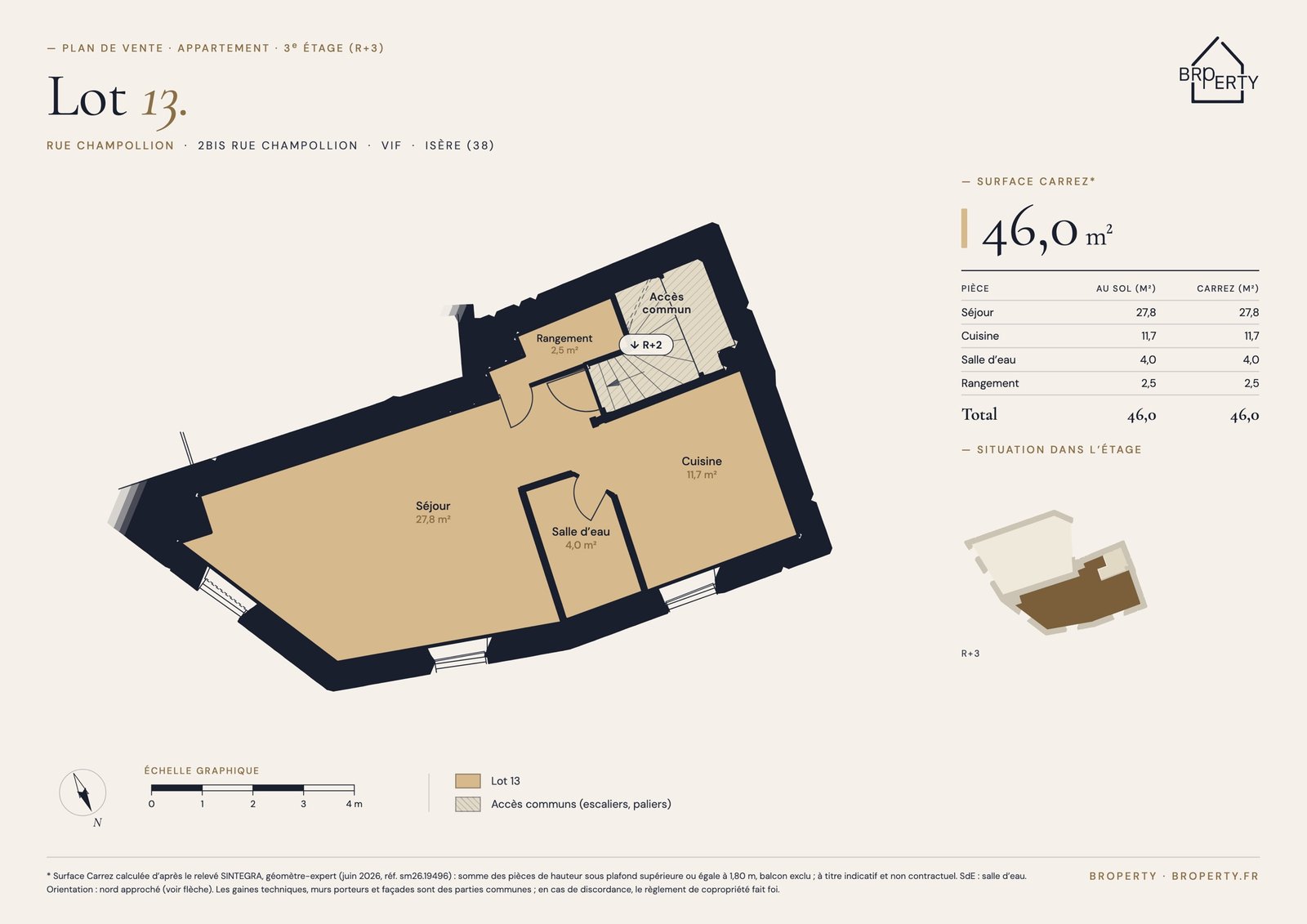 Plan de vente du lot 13 — Studio de 46 m² à Vif